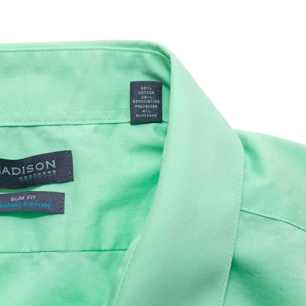 Madison Men's 17-17.5 34-35 XL Slim Fit Dynamic Cooling Dress Shirt Mint Green - Picture 7 of 7